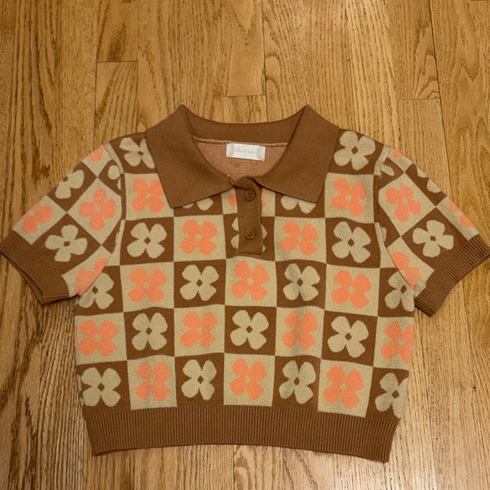 Altard State short sleeve Retro Daisy cropped sweater polo size S